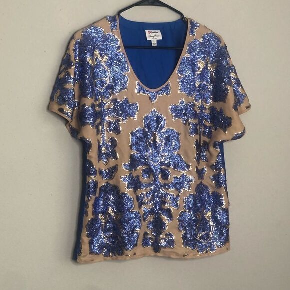 Tracy Reese Neiman Marcus Target Blue Sequin Top - Picture 4 of 7